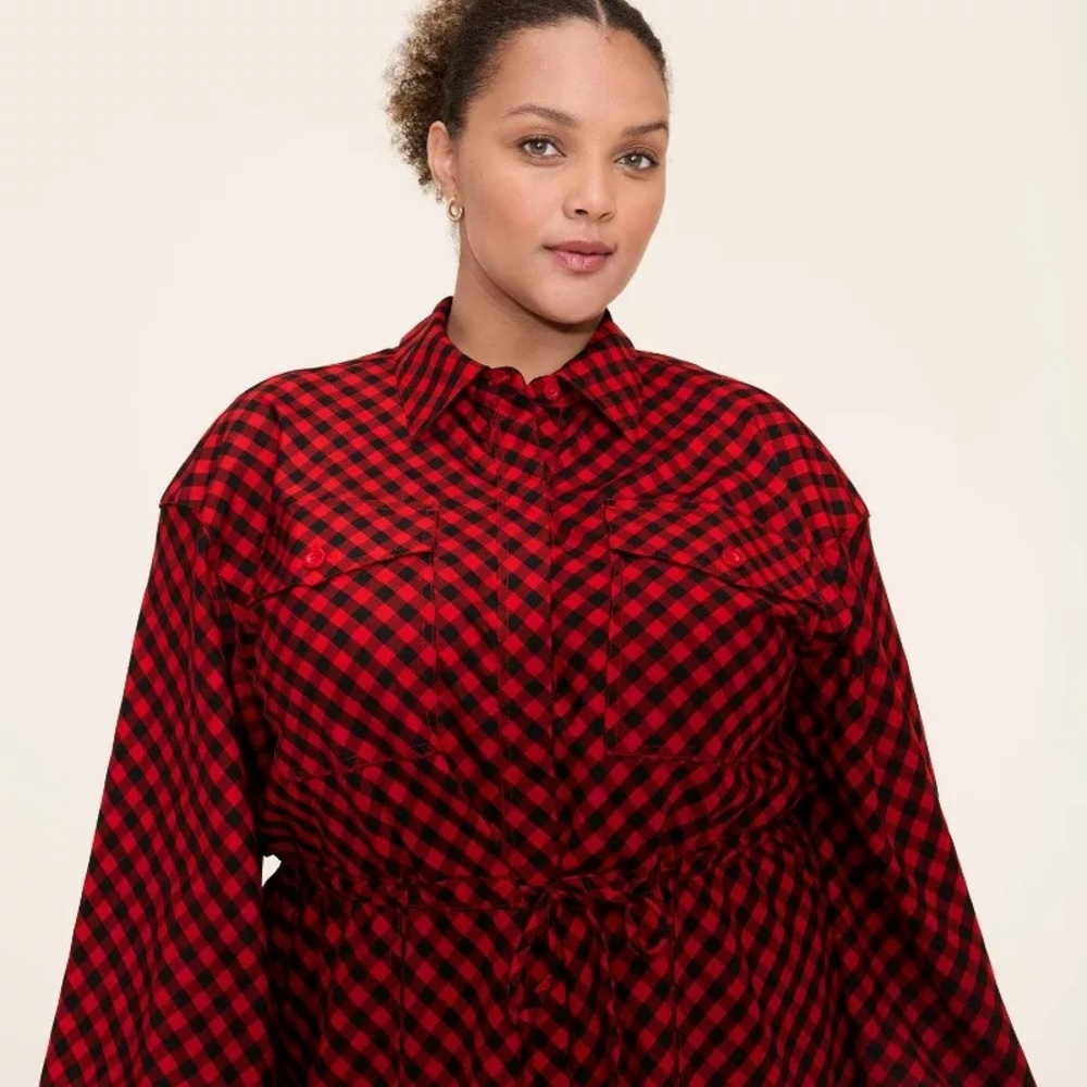 Woolrich x Target L Large Buffalo Check Long Sleeve Utility Midi Shirt Dress NWT - Picture 10 of 13